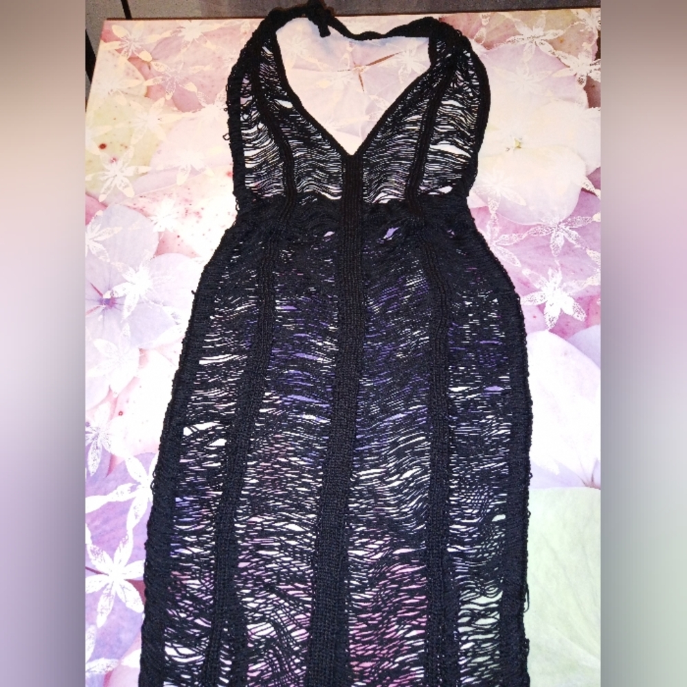 Black crochet cover-up dress